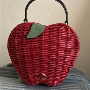 Kate Spade Red Wicker Apple-Shaped Handbag